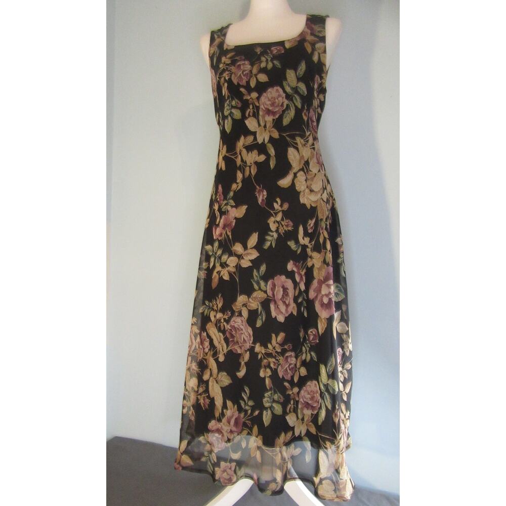 Vtg Connected Apparel Dress Shear Lined Floral Sleeveless Size 10 Maxi Fairy Y2K